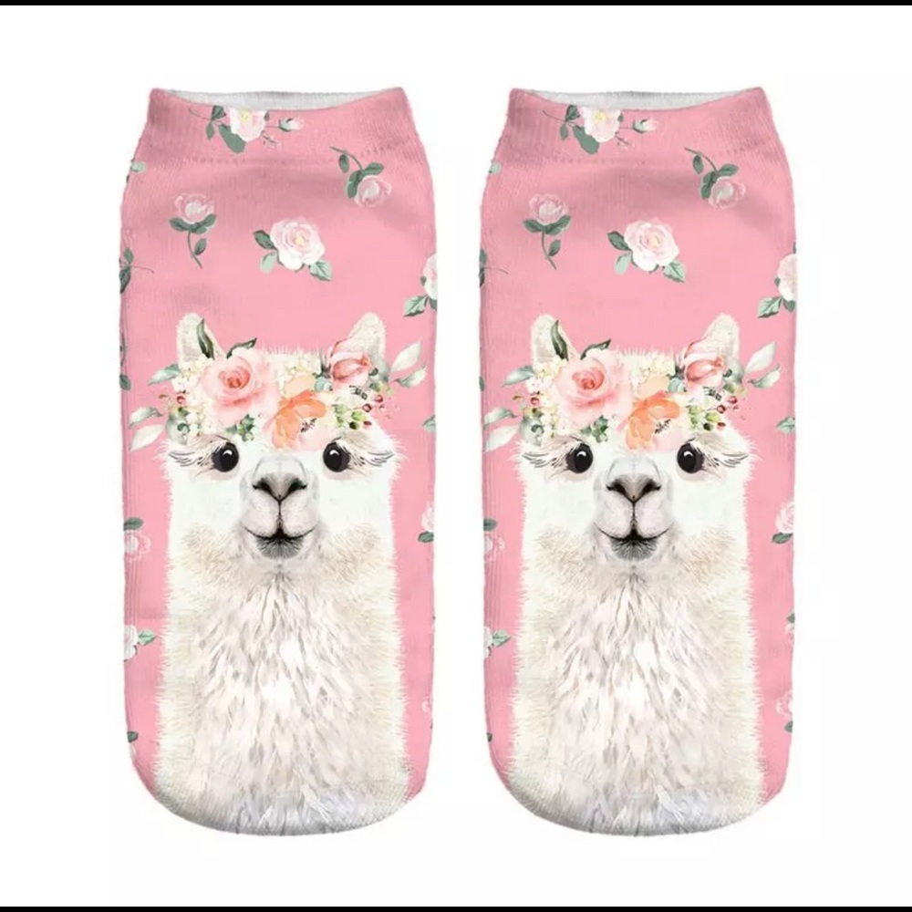 Pink floral llama socks
